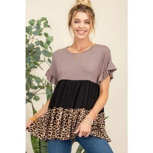 TIERED COLOR BLOCK WITH RUFFLE SHORT SLEEVE